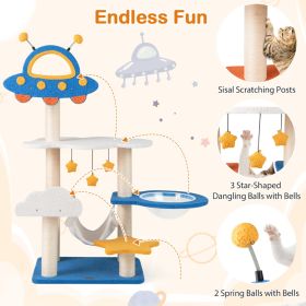 49 Inches Tall Cat Tree With UFO Top Perch Space Capsule And Sisal Scratching Posts (Option: Blue)