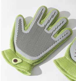 2-in-1 Pet Grooming Gloves & Brushes For Cats And Dogs High-Efficiency Hair Removal & Massage GlovesDouble-Sided Hair RemovalAnti-Scratch & Bite (Option: Green)