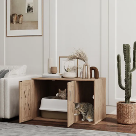 Cat Litter Box Enclosure With Scratching Board, Cat Washroom End Side Table, 31.5 X 19 X 20 Inch, Walnut Brown (Option: Walnut)