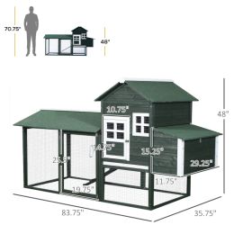 Wooden Chicken Coop, Hen House Outdoor With Run Nesting Box, Asphalt Roof, Removable Tray, Ramp, Poultry Cage For 2-3 Chickens, Green (Option: Green)