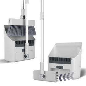 1Set Broom And Dustpan Combo Set With Squeegee Stainless Steel Handle 4 In 1 Upright Standing Broom And Dust Pan For Indoor Outdoor Garage Kitche (Option: White)