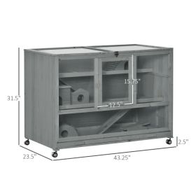 PawHut Wooden 3-Tier Hamster Cage Hutch Box With Ladder Wheels For Small Animals, Dark Gray (Option: Slate Grey)