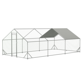 Large Metal Chicken Coop, Walk-in Chicken Run,Galvanized Wire Poultry Chicken Hen Pen Cage, Rabbits Duck Cages With Waterproof And Anti-Ultraviol (Option: Silver)