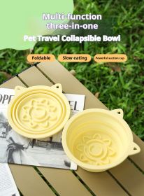 3-in-1 Pet Travel Collapsible Bowl Foldable Slow-Feeder With Strong Suction Cups  Portable Silicone Dog Bowl with Hook for Hanging on Collar/Back (Color: pink, size: 450ml)