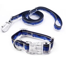 Adjustable High - quality Reflective print leash set  Durable Waterproof No - tangle Night walks Morning jogs Camping adventures Beach outings (Color: white clouds, size: S)