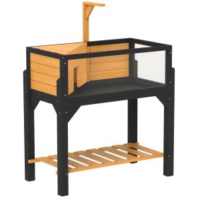 Wooden Tortoise Habitat With Storage Shelf, Tortoise Enclosure With Clear Windows, Openable Top, Lamp Holder, Yellow (Option: Black Yellow)